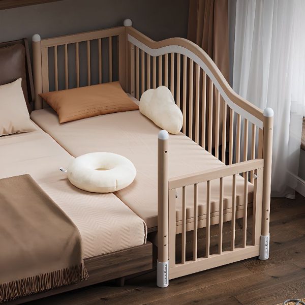 "Unfinished Color Modern Simple Beech Wood Standard Children Bed, Gender Neutral with Guardrail"