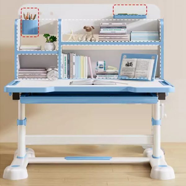 "White Moisture-proof Kids Computer Desk with Chair, Shelf, Drawer & Hutch, Moves Up and Down"