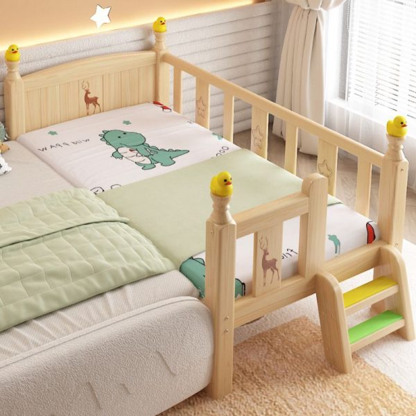 "Casual Natural Color Lumber Standard Children Bed with Animals Theme, Sponge Mattress, Guardrail for Gender Neutral"