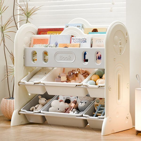"Scratch-defiant Standalone Synthetic Horizontal Standard Children's Bookshelf in Beige with 4 Shelves and Closed Back"