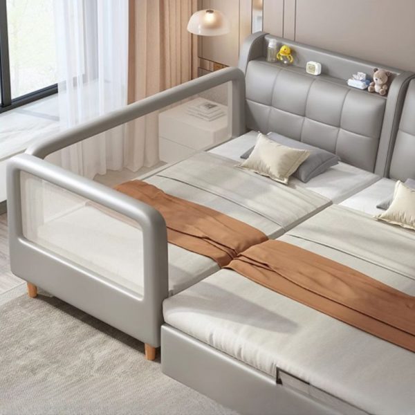 "Natural Wood Surrounding Standard Kids Bed with Panel and Sponge, Coir and Headboard"