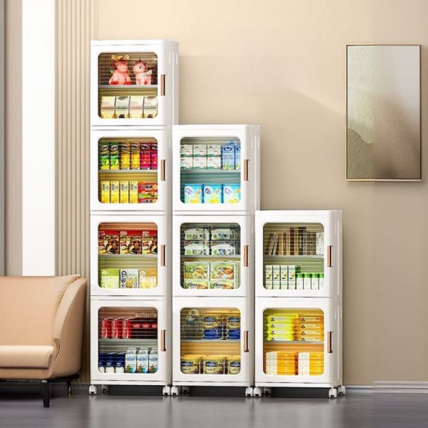 "Plastic Unattached Fold Away Standard Kids Bookshelf with 4 Shelves/6 Shelves/2 Shelves and 2 Doors/3 Doors/4 Doors, Wheels and Closed Back"