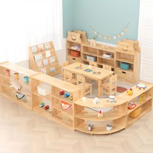 "Art Deco Unattached Timber Horizontal/Vertical/Horizontal and Vertical Standard Children's Bookshelf in Wood Color with 4 Shelves/5 Shelves/3 Shelves and Closed Back/Open Back"