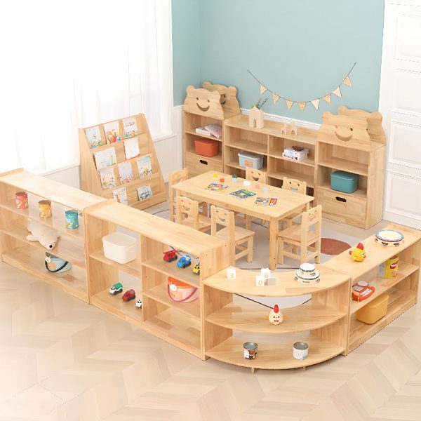 "Art Deco Unattached Timber Horizontal/Vertical/Horizontal and Vertical Standard Children's Bookshelf in Wood Color with 4 Shelves/5 Shelves/3 Shelves and Closed Back/Open Back"